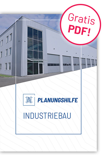 Katalogseite Titelseite mit Link für kostenlose PDF-Planungshilfe Dokument Industriebau