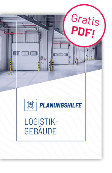 Katalogseite Titelseite mit Link für kostenlose PDF-Planungshilfe Dokument Logistikgebäude